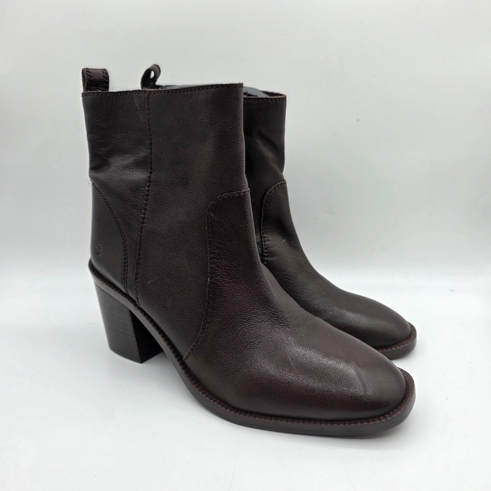 Lucky Brand‎ Agytha Womens Dark Brown Leather Block Heel Ankle Booties Ortholite